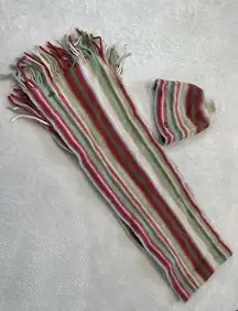 Lacoste  Tassel Scarf and Hat Set Womens  Pink Red Light Blue & Ivory Striped