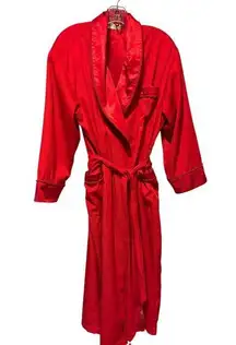 Victoria Secret Red Vintage Long Bath Robe Silk Satin Poly Cotton Sz XS/S