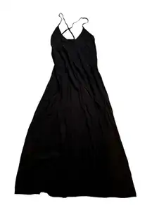 Slinky Black Slip Maxi Dress XL 90s Retro Minimalist Dark Feminine Whimsygoth