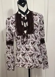 Tory Burch Elephant Print Boho Blouse with Lace Detail