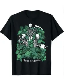 Gardening Plants Not People Introvert Goth Gardener Skeleton Halloween T-Shirt