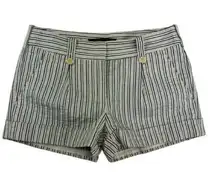 BCBG Maxazria Blue Striped Low Rise Shorts Size 0 Pleated Front Cuffed