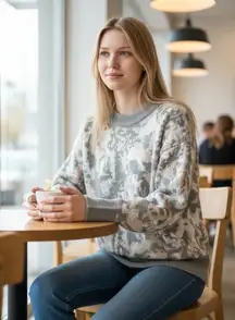 FRNCH Paris Abstract Print Knit Sweater Crew Neck Neutral Tones Size‎ S/M