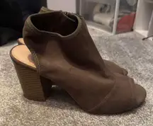 Brown Peep-Toe Ankle Boots