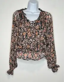 American Eagle Tops Floral Lace up Blouse Office Siren Cottagecore SIZE XS