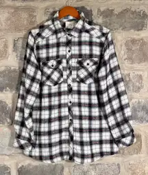 Ci Sono Plaid Collection Flannel Shirt Women's XL White Black Red Button Up