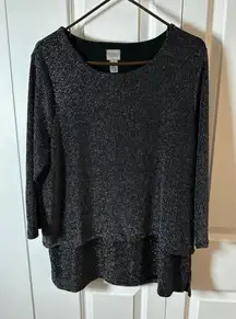 Easywear by Chico's Black Silver Sparkle Tunic Top Size 2