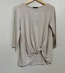 Look Women’s Cozy Twist Front Striped Pullover Oatmeal & Ivory Size S NWT