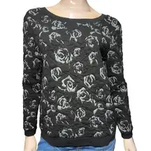 Hinge Nordstrom Women’s Size S Black Gray Rose Jacquard Bow Back Sweatshirt