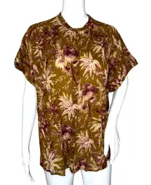 Pilcro Shirt Womens Small Medium Mustard Yellow Pink Tropical Floral‎ Cruisewear