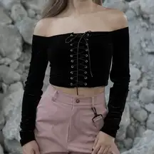 Off the Shoulder velvet black sexy cropped top