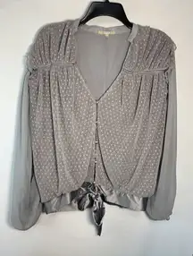 GImmicks By BKE Women's Balloon Sleeve Shirred Polka Dot Blouse Gray Small