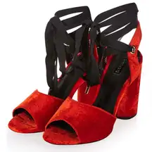 TOPSHOP Royal Red Velvet Lace up Heels 38