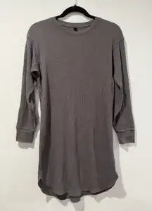 Uniqlo Waffle Knit Dress Womens Medium Grey Crew Neck Long Sleeve Minimalist