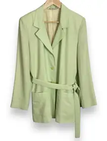 Pale Lime Green Jacket Blazer Women Boxy Belt Mod Retro Medium Layering‎ Piece