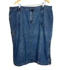 Venezia Denim Jean Skirt Womens‎ 24 Blue Midi Side Zip Slit Pockets Cargo Plus