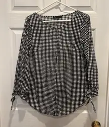 Sanctuary Black‎ White Gingham 3/4 Tie Sleeve Hidden Button Front Womens Large