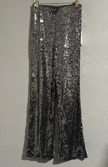 Good American Revolve Size M Sequin Wide Leg Pull On Pants in Gunmetal001