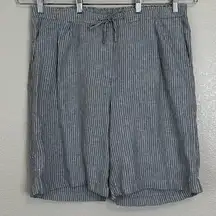 Chico's 100% Linen Gray White Striped Pull On Shorts, Size 16
