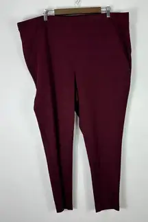 Croft & Barrow Womens Pants‎ 2X Plus Burgundy Plaid Stretch Pull On Tapered Work
