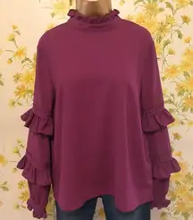 Long sleeve mock neck blouse magenta size L