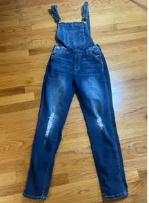 KanCan Denim Overalls Distressed Dark Wash Skinny Jeans Jumpsuit S