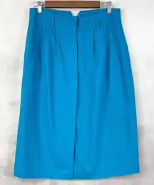 Vintage Axiom Women Silk Skirt 12 Blue Pencil Old Money Quiet Luxury Minimal