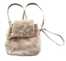 Zara Pink Faux Fur Fuzzy Pink Back Pack Faux Leather Pockets Wristlet NEW