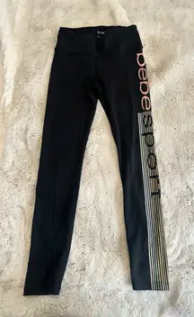BEBE Sport Logo rainbow glitter stripe leggings‎  Women's Size S