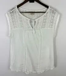 Lucky Brand Top M White Crochet Lace Boho Cottagecore Festival Fairy Peasant