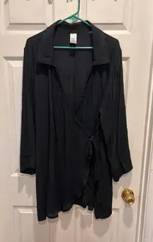 Time‎ and Tru Womens 1X Black Rayon Blend Long Sleeve Wrap Shirt Dress Coverup