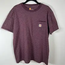 Carhartt  Original Fit Striped T-Shirt Burgundy Pocket Crew Neck Women’s Large