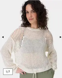 Sweaty Betty Tides High‎ Open Weave Cream Knit Drawstring Pullover Sweater SZ XL