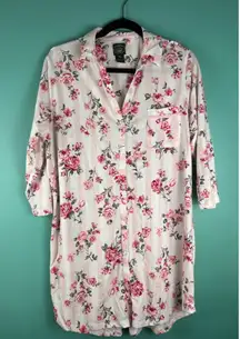 Women's Laura Ashley Pajamas XL White Pink Floral Striped Nightshirt