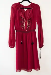 NWT  x Target Red Embroidered Georgette Sequin Tassel Peasant Dress 8