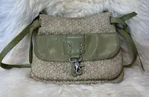 DKNY Green Signature Leather Trim Crossbody
