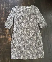 MM. Lafleur Sheath Dress Black White Etsuko Crackle Pattern 3/4 Sleeve Size 12