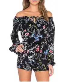 PARKER SILK CLOUD BLACK FLORAL LONG SLEEVE SILK ROMPER WOMENS SIZE M