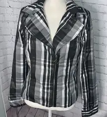 Black Rivet - Black and White Plaid Zipper Jacket - L