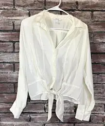 Nine West - Sheer Tie Front Blouse - Women - Small - Ivory Chiffon Top