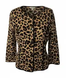 Jones New York Leopard Print Knit Cardigan Sweater Size Small S Button Down