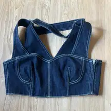 ALBERTA FERRETTI  Cotton Denim Corset Crop Top