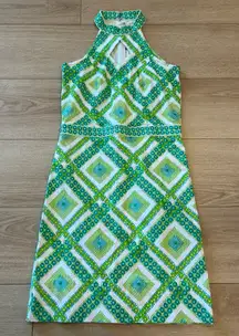 Gretchen Scott Blue Green Sleeveless Halter Keyhole A-Line Dress Size Shrimp/XXS