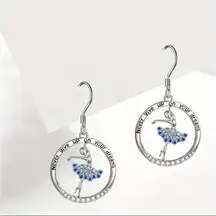 New Creative Fashion Ballet Dancer Earrings Silver Plated Simple Beautiful Engra