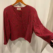 Vintage 80’s J. Jill red gray checkerboard crop blazer lined cute festive