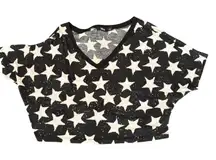 NEUE Women's Black & White Star Print V-Neck Crop Top - Size Small