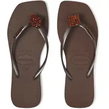 NWOT Havaianas Slim Crystal Square Elegance Flip Flops Sandals in Dark Brown
