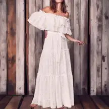 LoveShackFancy Eyelet Off Shoulder Maxi Dress