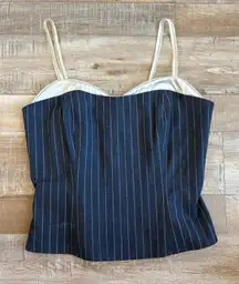Line & Dot Corset Bustier Top Blue Pinstripe Size S