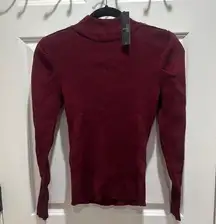 Tahari Ribbed Maroon Sweater with Button Detail